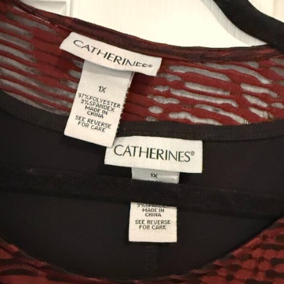 Catherines 1X Two Piece Dress Sheer Cover Set Black Red Layered Outfit - Picture 4 of 4